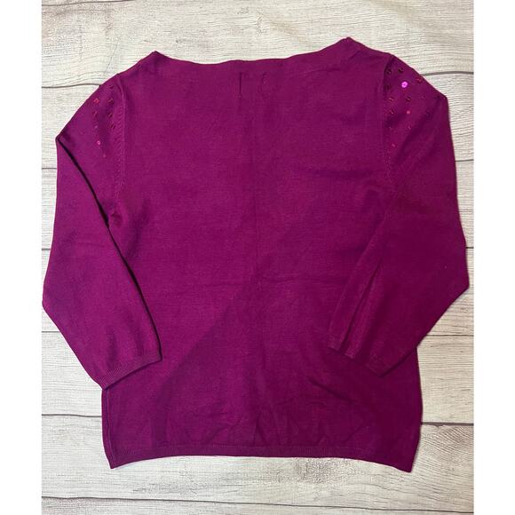 Ruby Rd Petite PL Purple Sequin Sweater 3/4 Sleeve Rayon Blend - Picture 5 of 5